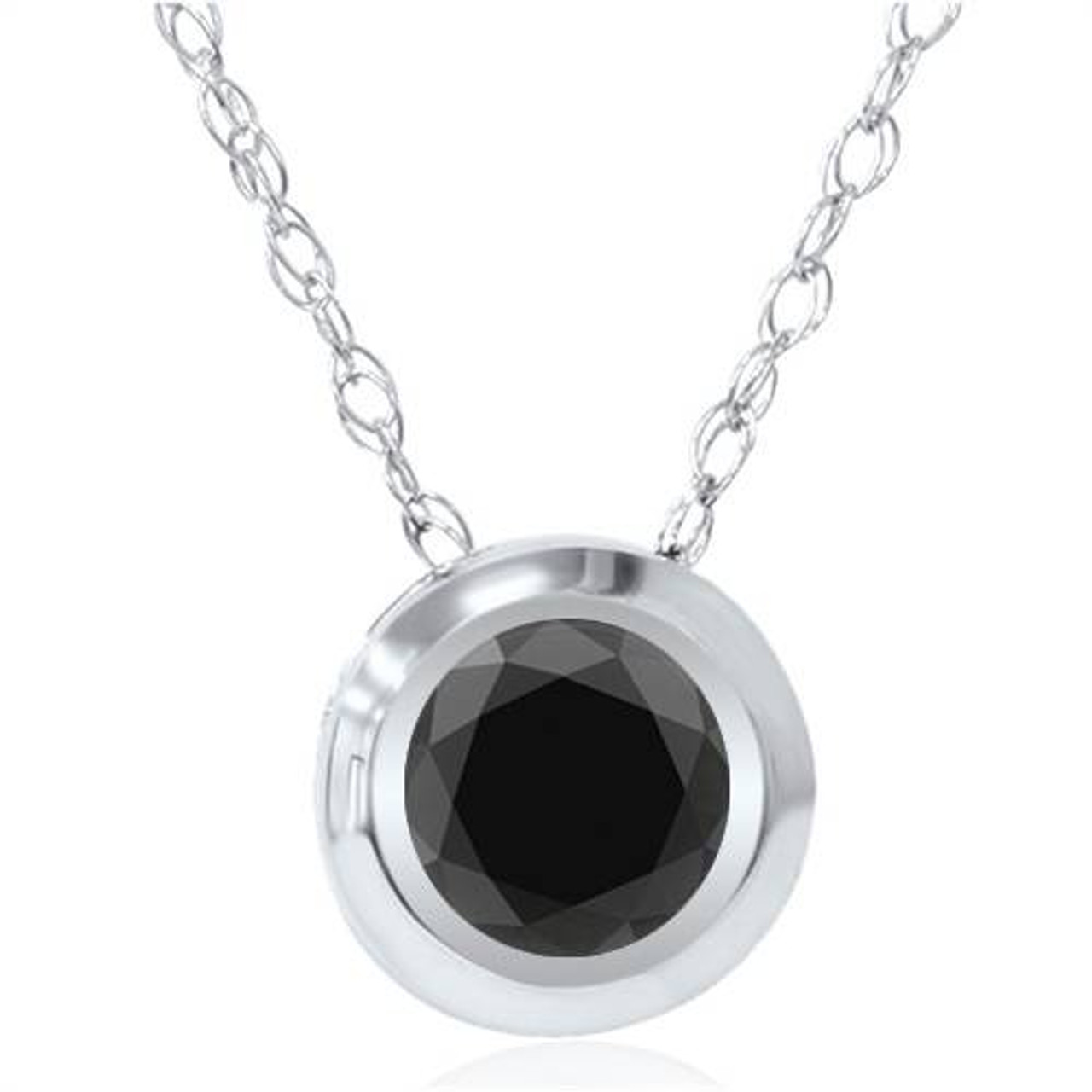 1ct AAA Black Diamond Solitaire Bezel Pendant 14K White Gold (Black, ) 1ct AAA Black Diamond Solitaire Bezel Pendant 14K White Gold (Black, )