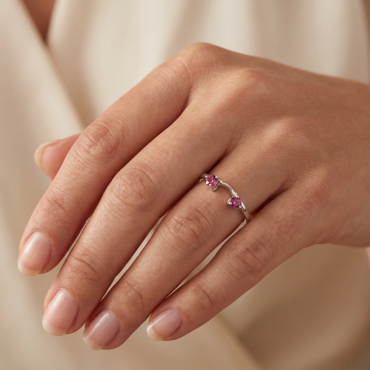 1/2ct Ruby Wrap Engagement Guard Ring 14K White Gold