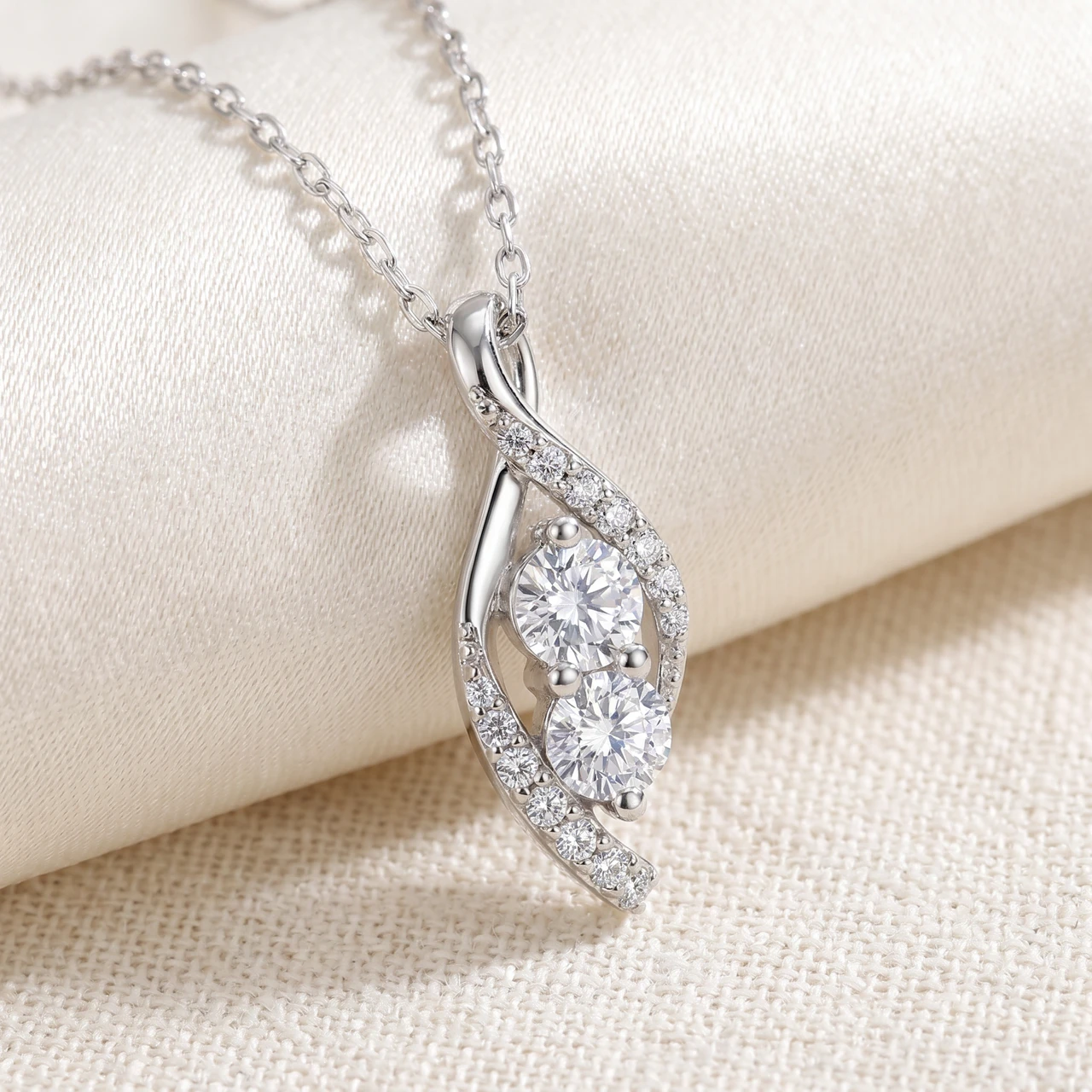 5/8ct Two Stone Diamond Freeform Pendant 10k White Gold 5/8" Tall (I-J, I1)