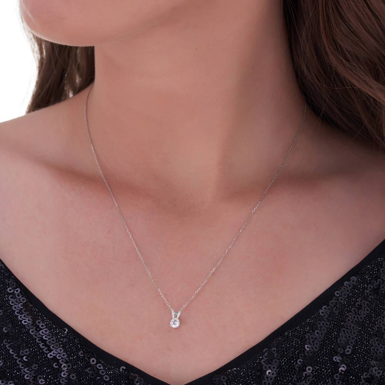 Round Diamond Solitaire V-Bale Pendant