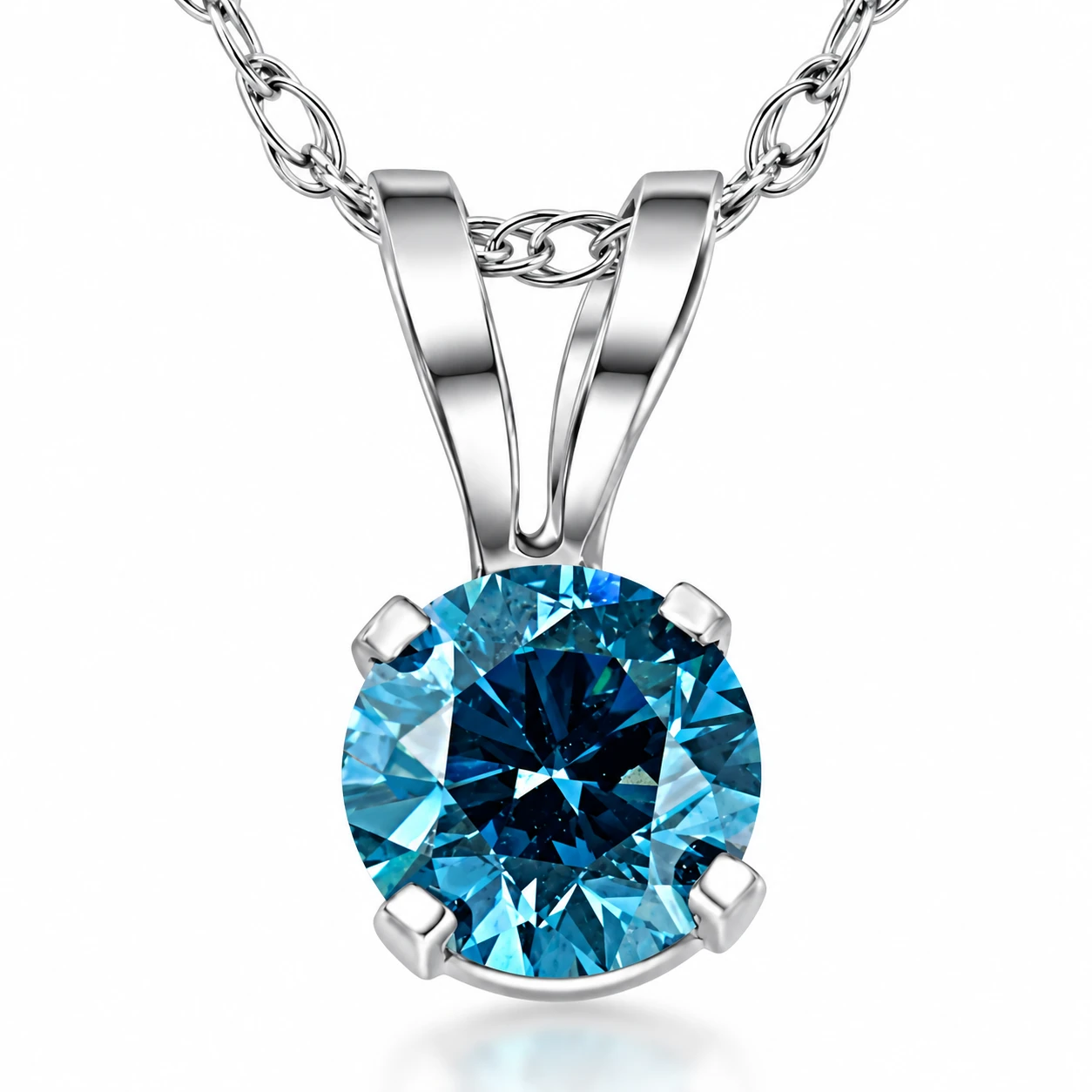 3/8Ct Round Blue Diamond Solitaire 14K White Gold Pendant Necklace Lab Grown (Blue, VS)