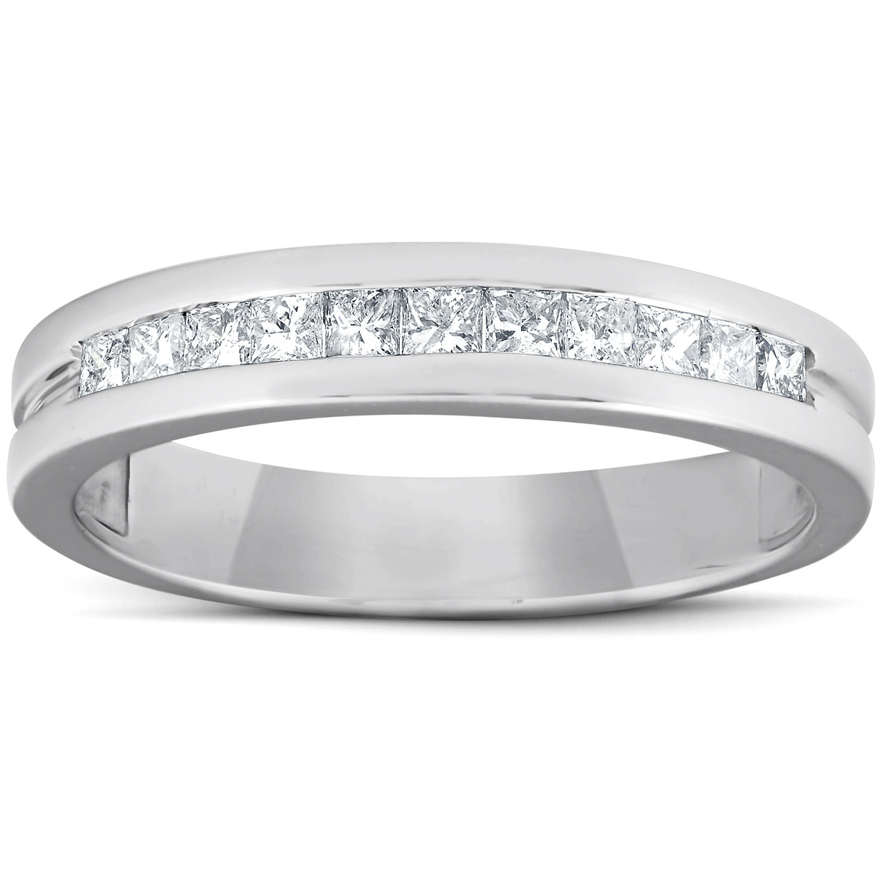 1/2ct Princess Cut Diamond Mens Wedding Ring 14K White Gold (G-H, I1)