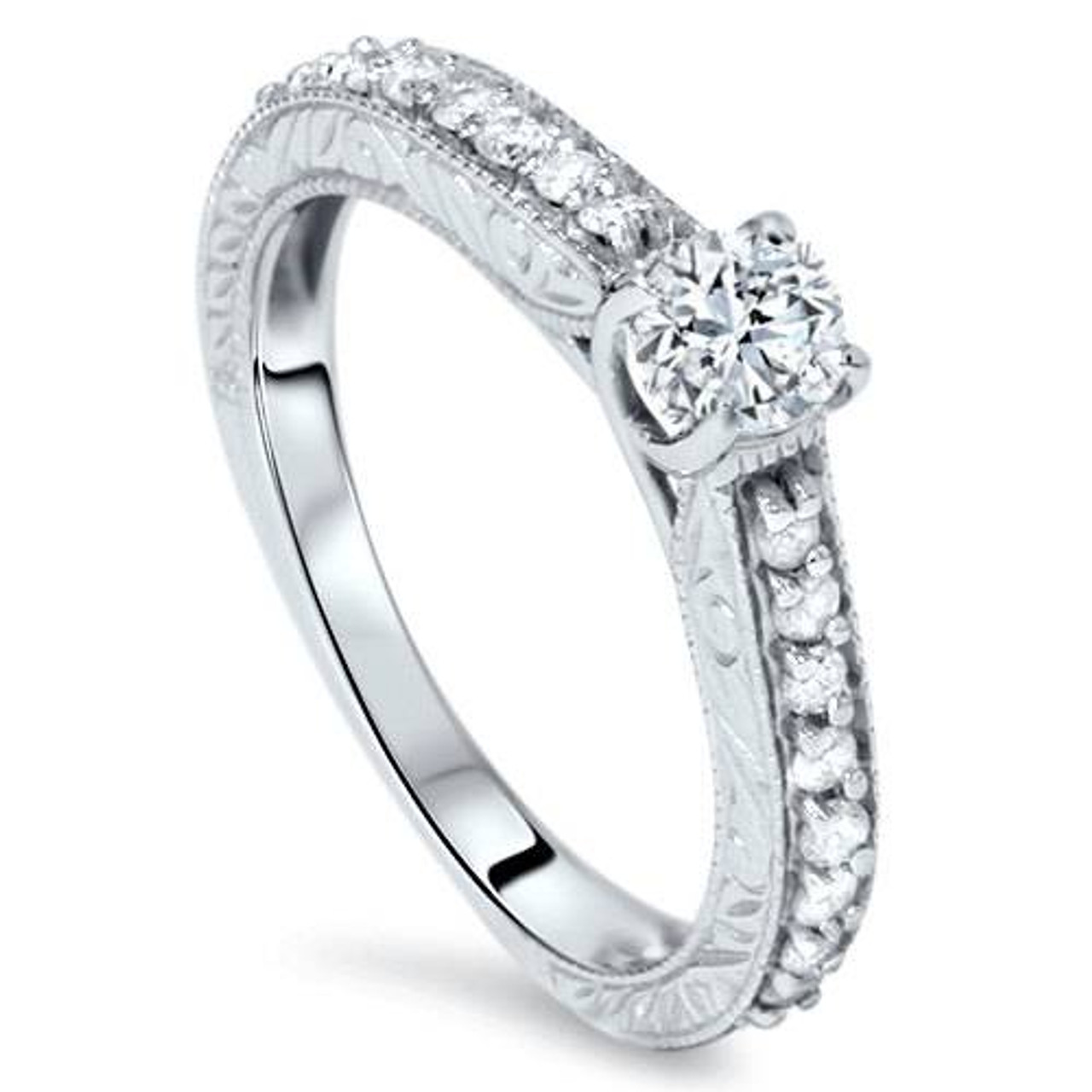 3/4 ct Vintage Diamond Engagement Hand Etched Ring 14K White Gold (G-H, I1) 3/4 ct Vintage Diamond Engagement Hand Etched Ring 14K White Gold (G-H, I1)