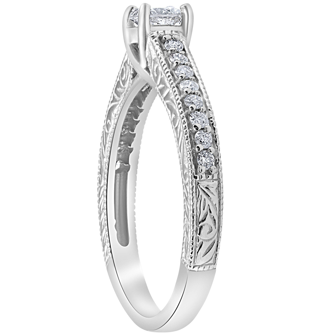 3/4 ct Vintage Diamond Engagement Hand Etched Ring 14K White Gold (G-H, I1) 3/4 ct Vintage Diamond Engagement Hand Etched Ring 14K White Gold (G-H, I1)