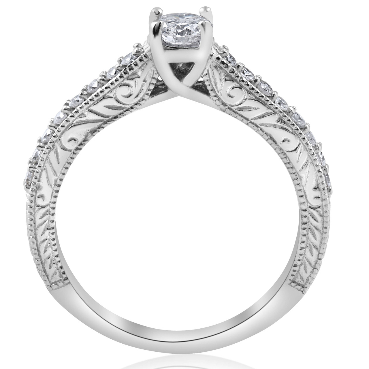 3/4 ct Vintage Diamond Engagement Hand Etched Ring 14K White Gold (G-H, I1) 3/4 ct Vintage Diamond Engagement Hand Etched Ring 14K White Gold (G-H, I1)