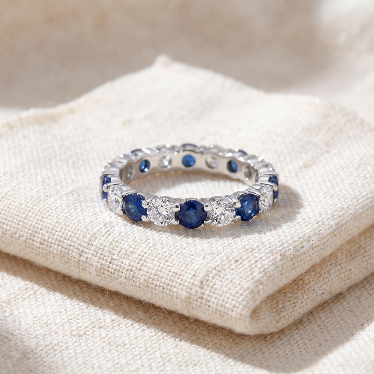 3ct Blue Sapphire & Diamond Eternity Ring 14K White Gold (G-H, I1)