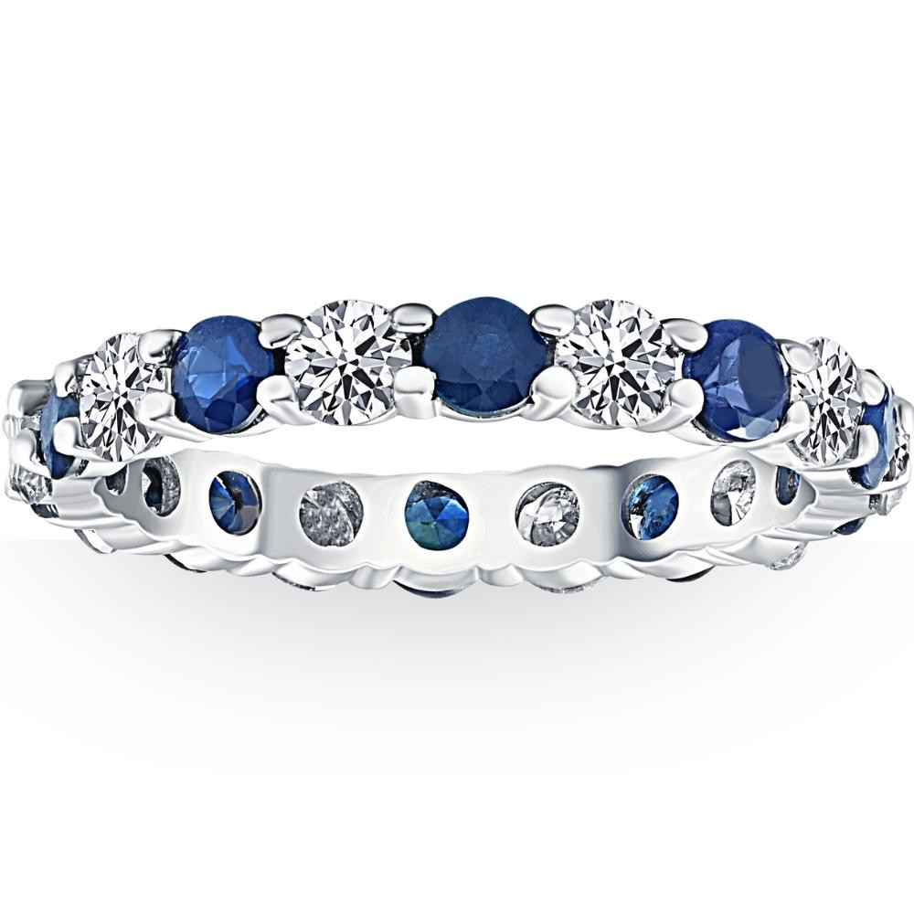3ct Blue Sapphire & Diamond Eternity Ring 14K White Gold (G-H, I1)
