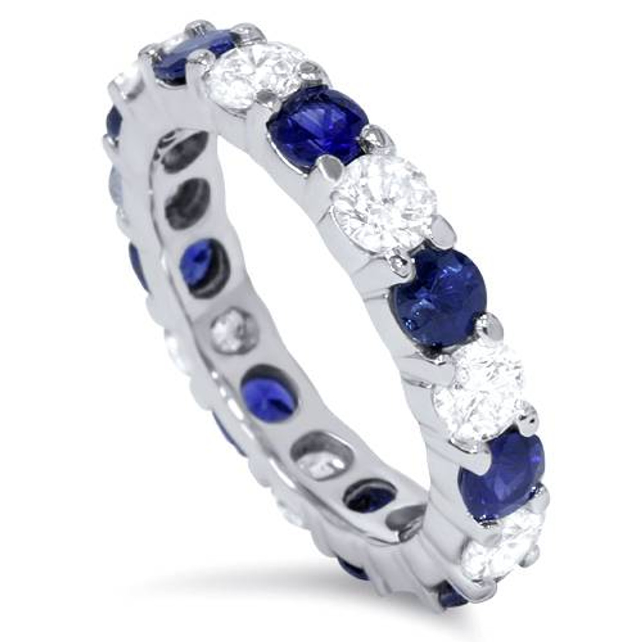 3ct Blue Sapphire & Diamond Eternity Ring 14K White Gold (G-H, I1)