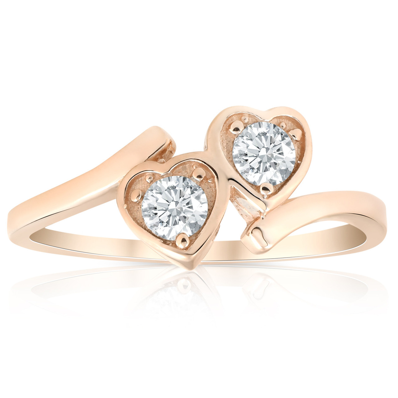 1/3ct Diamond Solitaire Two Stone Forever Us Heart Shape 14k Rose Gold Ring (G-H, I1)