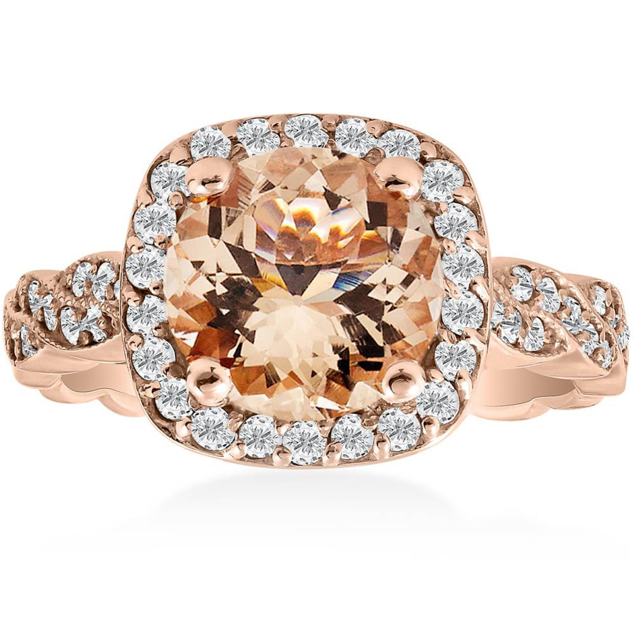 1 7/8ct Morganite & Diamond Vintage Halo Infinity Ring 14K Rose Gold