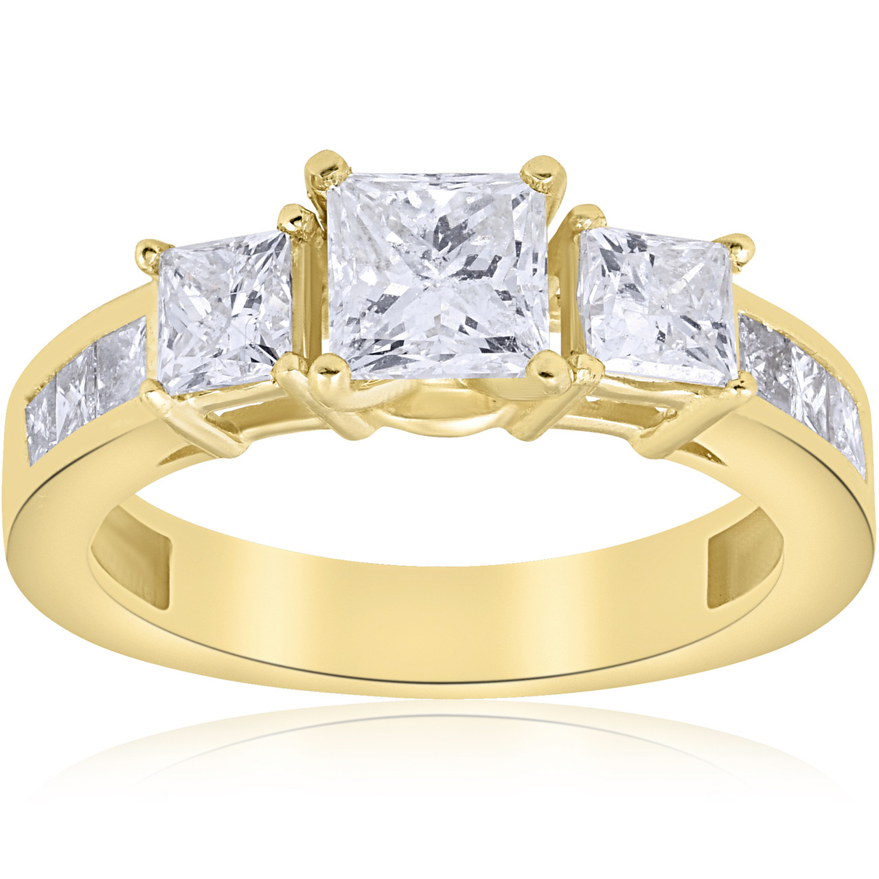 2 1/2 ct Princess Cut Diamond Engagement Ring 14k Yellow Gold (H-I, I1)