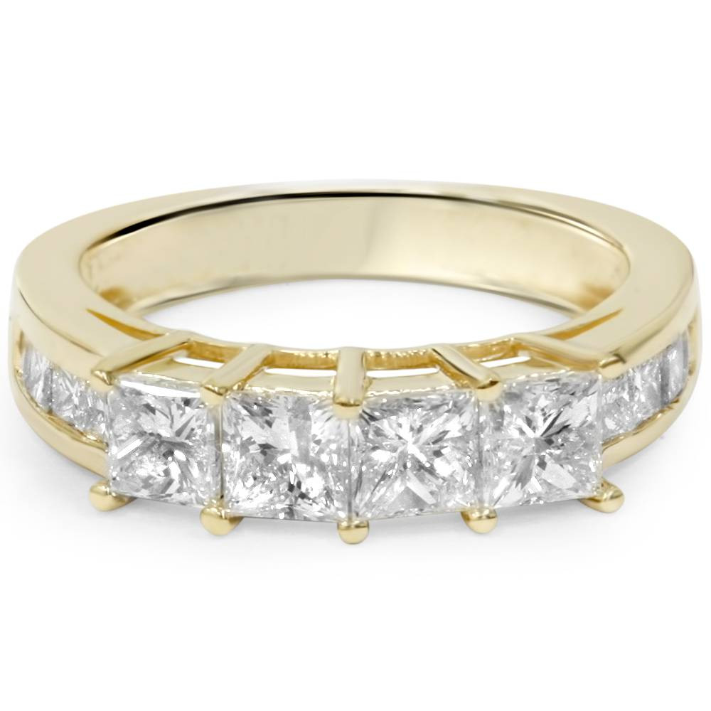 4 1/3ct Princess Cut Enhanced Diamond Engagement Guard Ring Set 14K Yellow Gold (H-I, I1)
