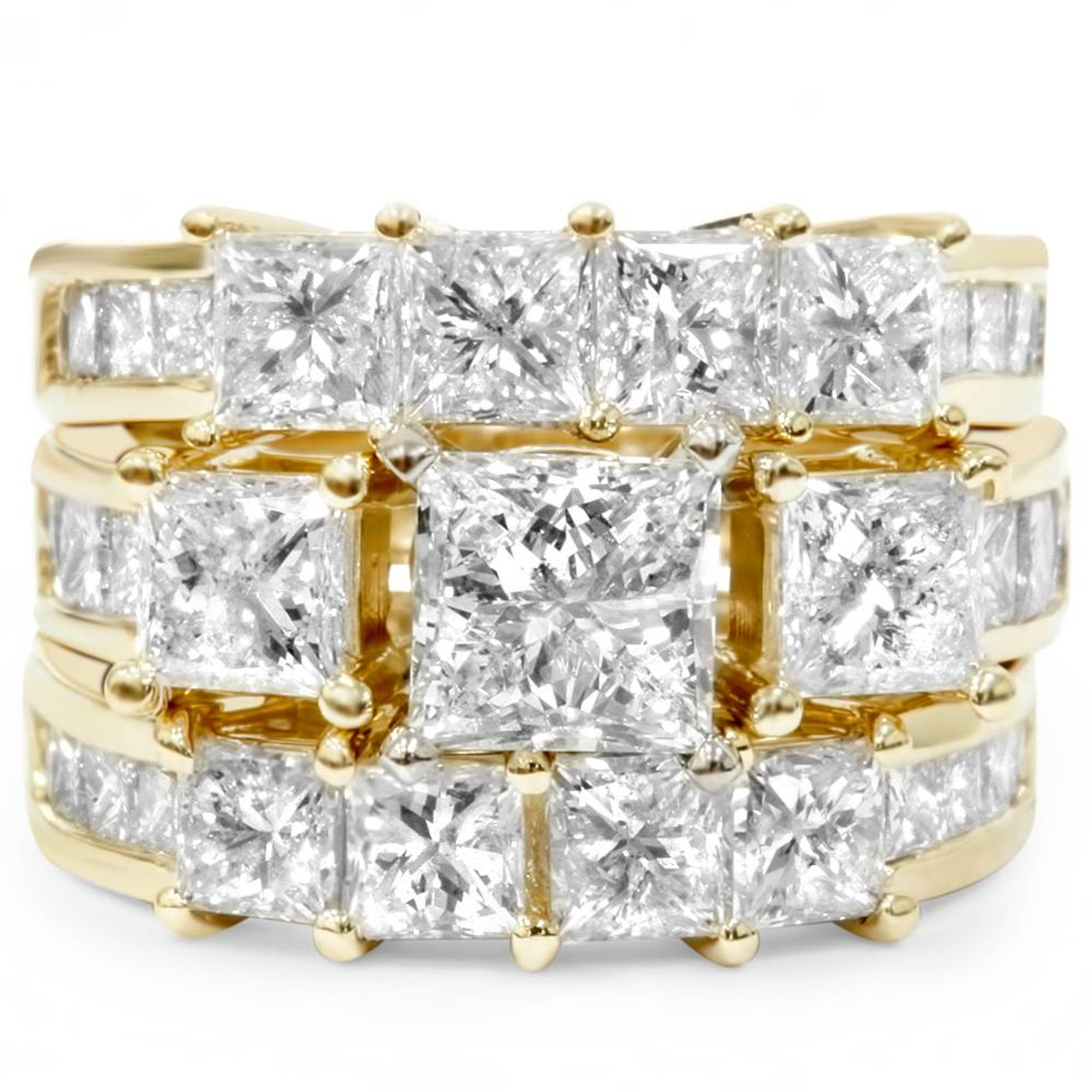 4 1/3ct Princess Cut Enhanced Diamond Engagement Guard Ring Set 14K Yellow Gold (H-I, I1)
