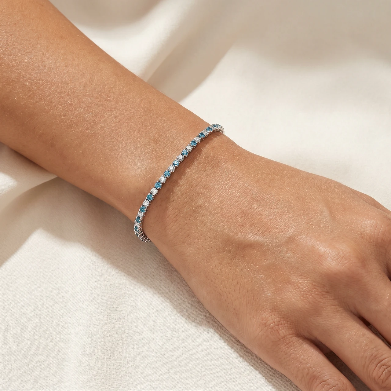 3ct Blue & White Diamond Tennis Bracelet 14K White Gold 7" (G-H, I2-I3)
