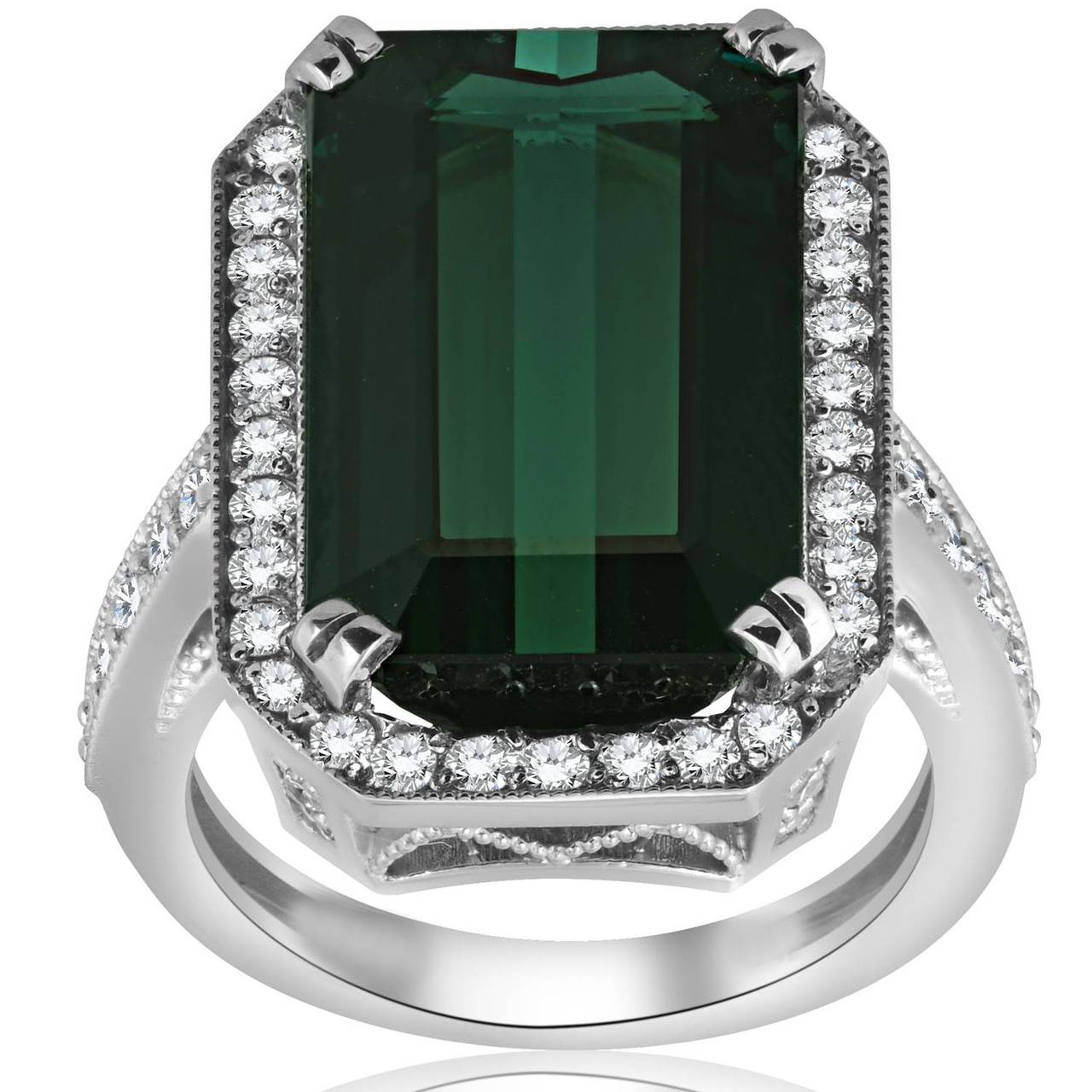 Art Deco Green Tourmaline Engagement Ring – Vintage Diamond Ring