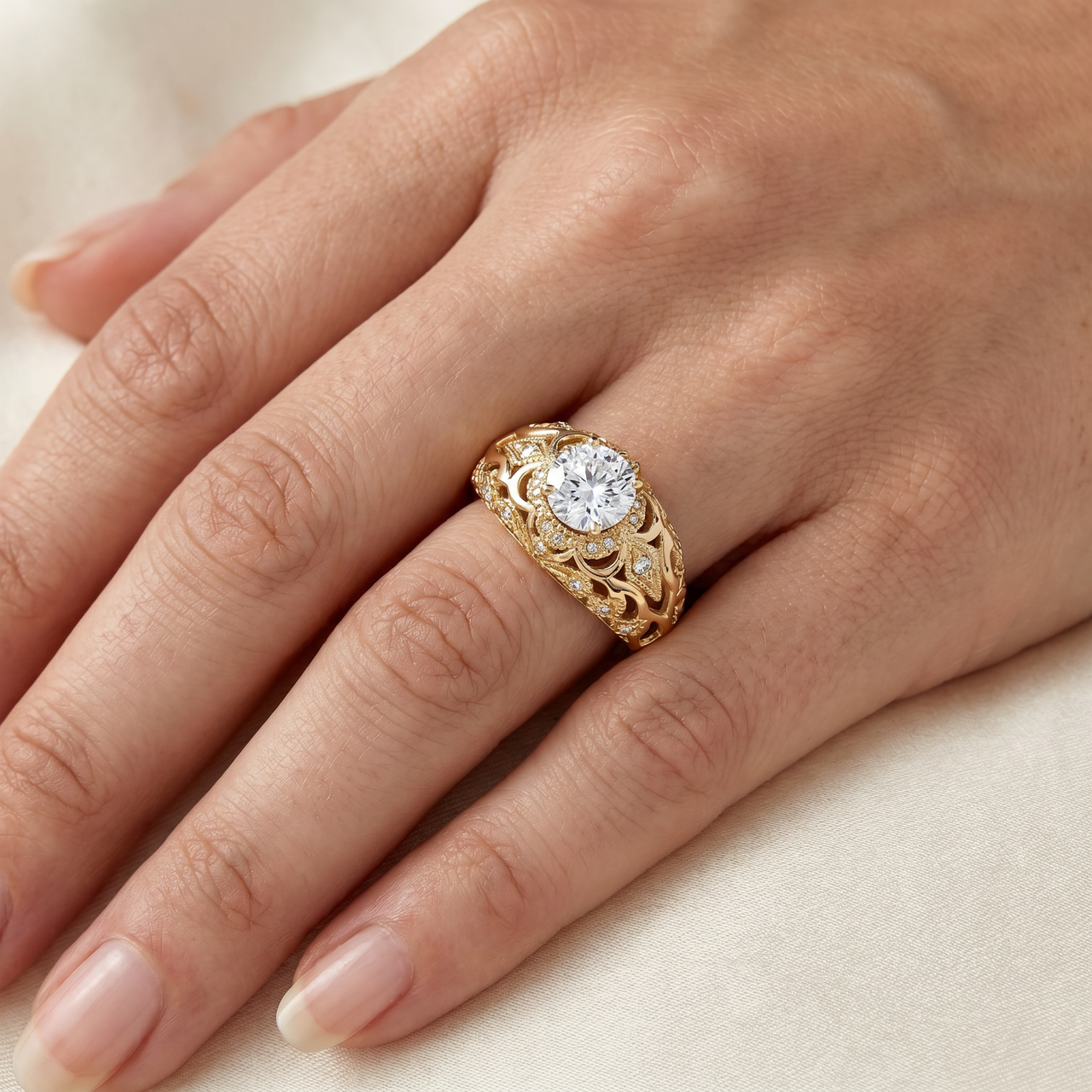 Emery .75Ct Vintage Diamond Antique Engagement 14K Yellow Gold (H-I, I1)