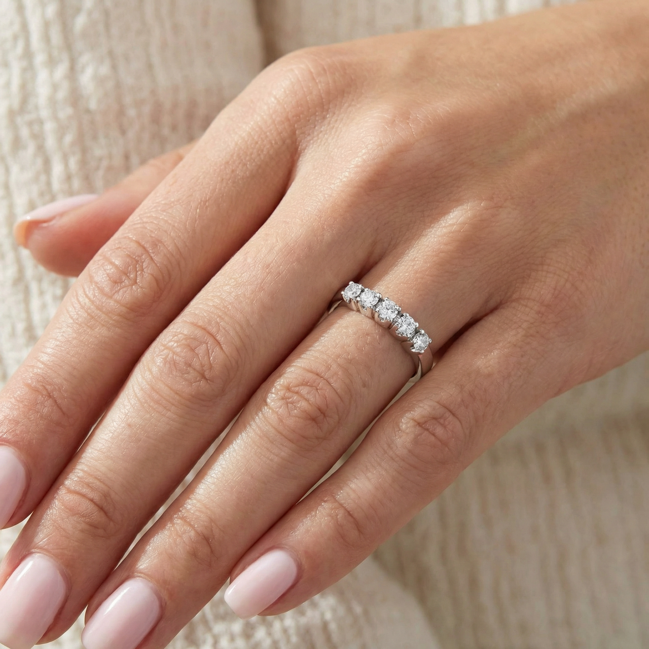 1/4ct 5 Stone Diamond Wedding Ring 14K White Gold (G-H, SI)
