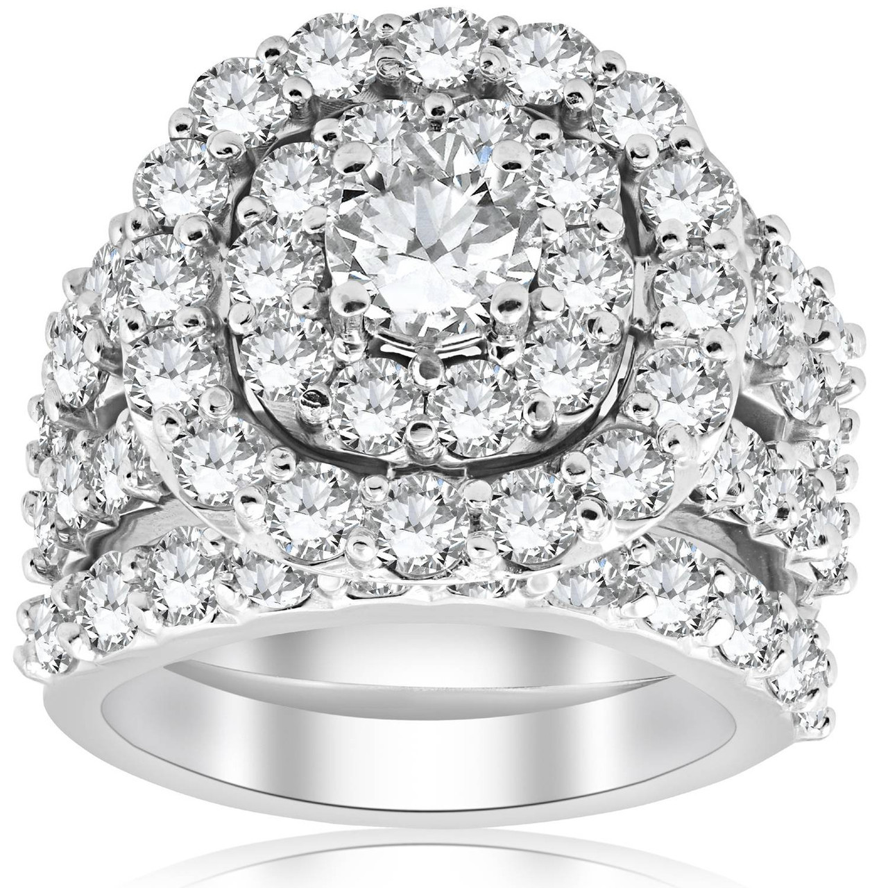 5 CT Diamond Engagement Cushion Halo Trio Engagement Wedding 5 CT Diamond Engagement Cushion Halo Trio Engagement Wedding