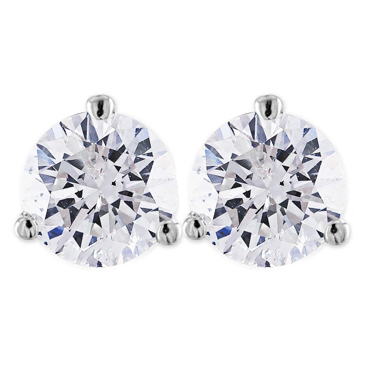 3ct Round Diamond Studs W/ Screw Back 14K White Gold