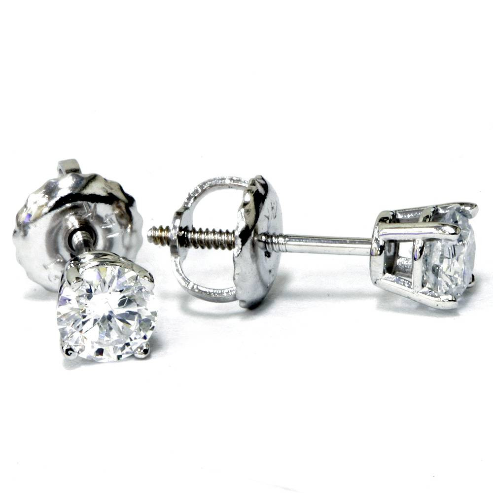 3/4ct Diamond Studs Screw Back 14K White Gold (G-H, I1)