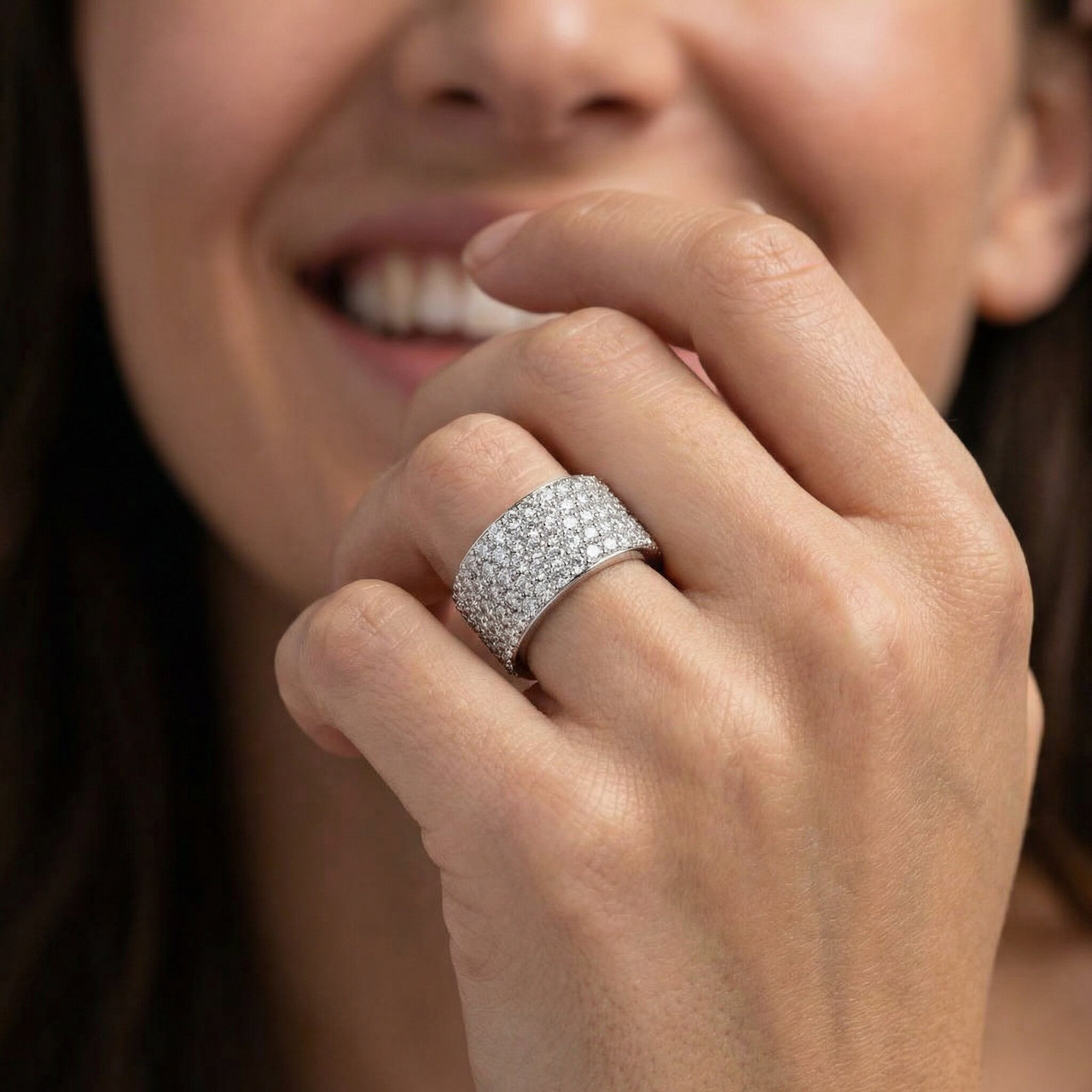 5Ct Pave Wide Diamond Eternity Anniversary Wedding Ring 14k White Gold Lab Grown (G-H, VS2-SI1)
