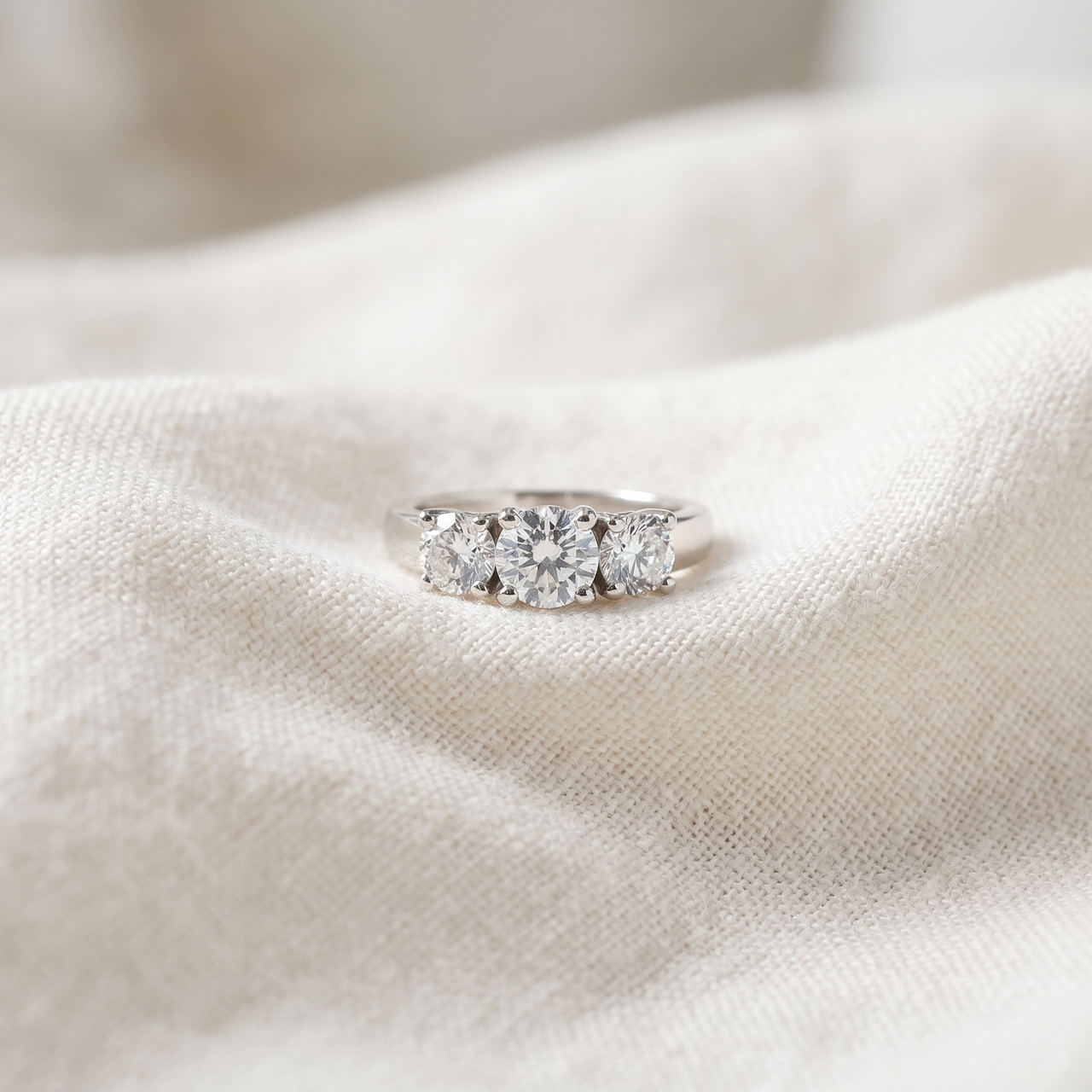 1 3/8ct Three Stone Diamond Ring 14K White Gold (G-H, I1)