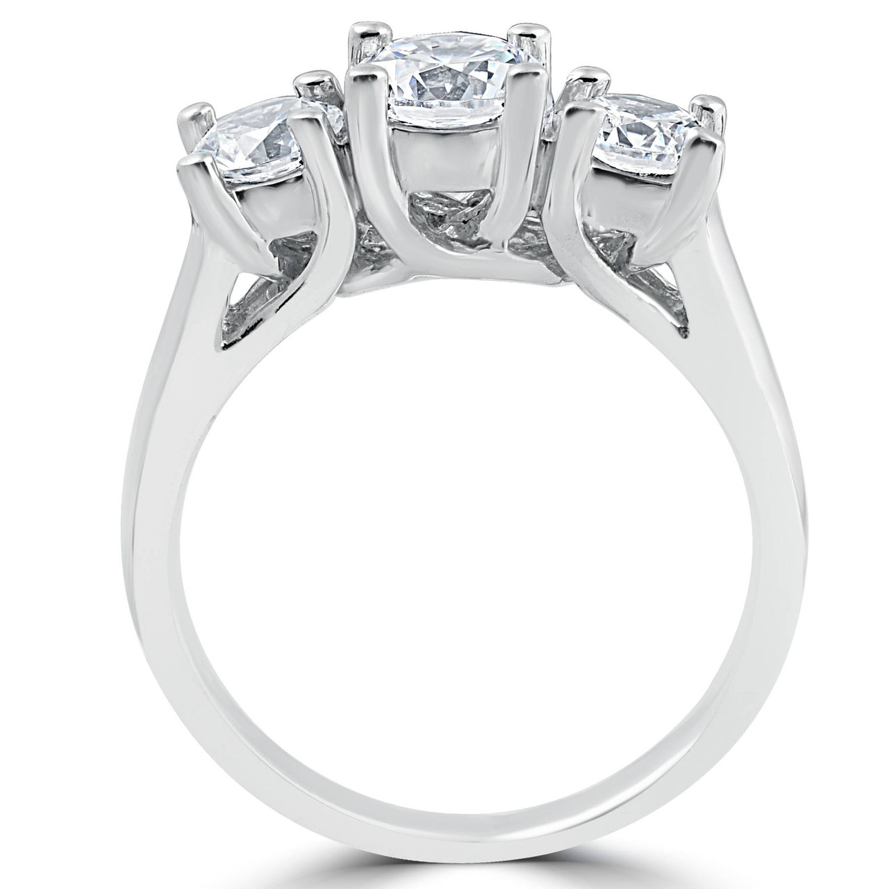 1 3/8ct Three Stone Diamond Ring 14K White Gold (G-H, I1)