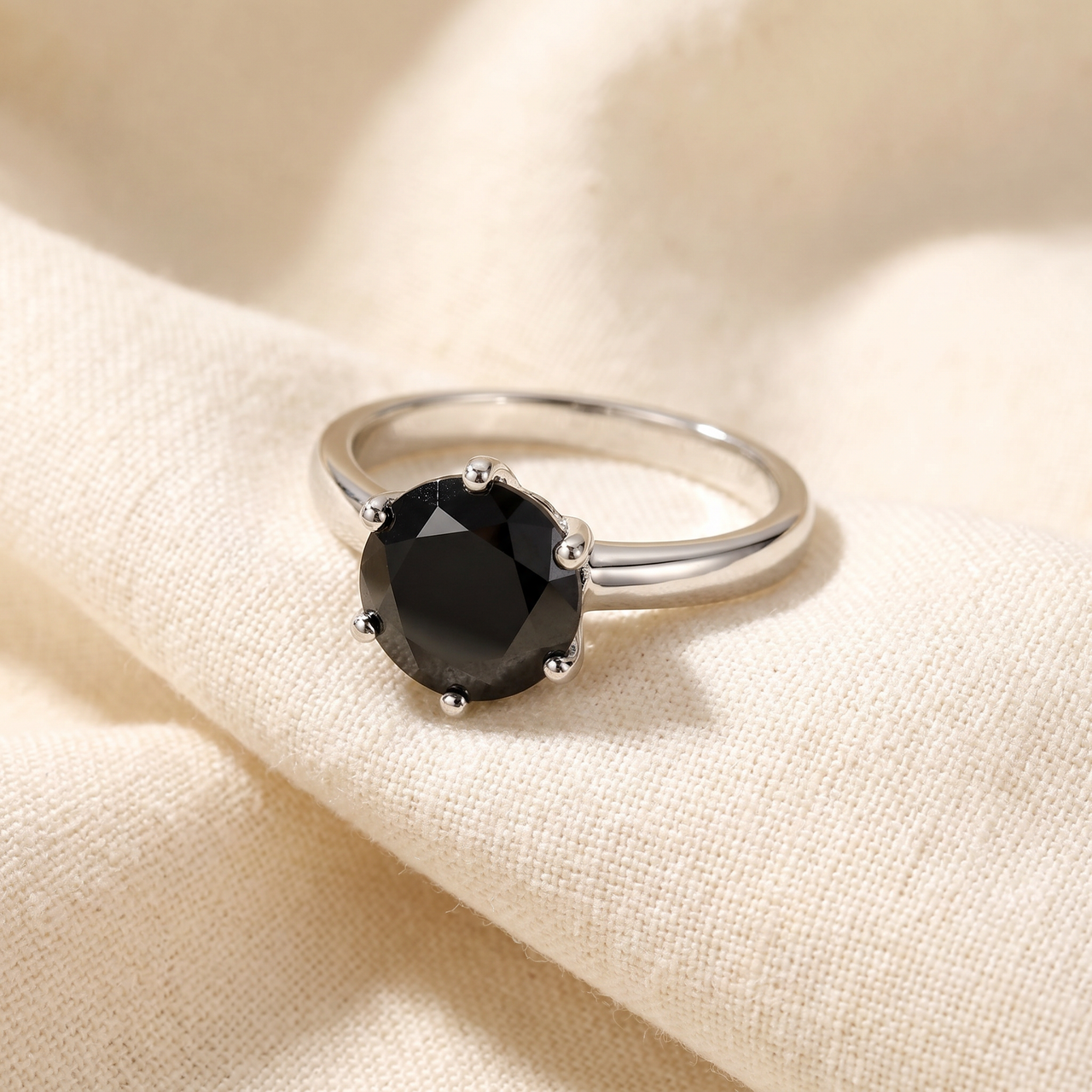 2 ct Treated Black Diamond Solitaire Engagement Ring 14K White Gold (Black, )