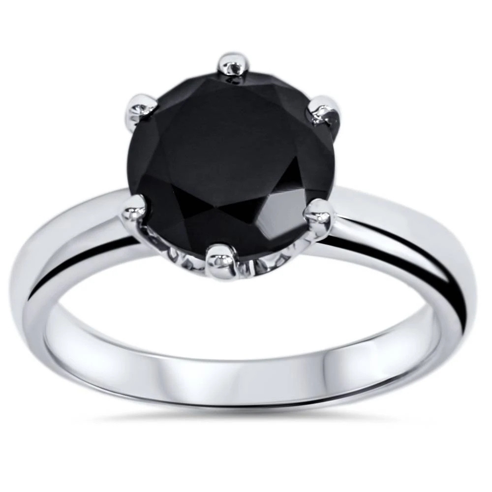 2 ct Treated Black Diamond Solitaire Engagement Ring 14K White Gold (Black, )