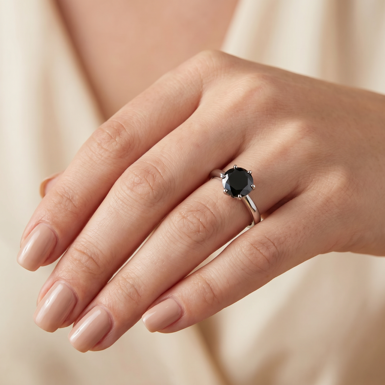 2 ct Treated Black Diamond Solitaire Engagement Ring 14K White Gold (Black, )