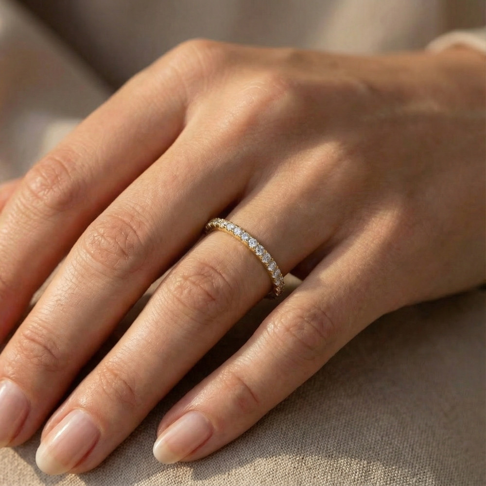 3/8ct Diamond Eternity Ring 14k Yellow Gold Womens Stackable Wedding Band (G-H, I1)