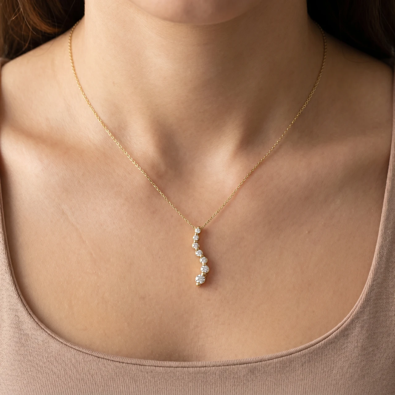 1/2ct Diamond Journey Pendant Necklace 14K Yellow Gold (G-H, I2-I3)