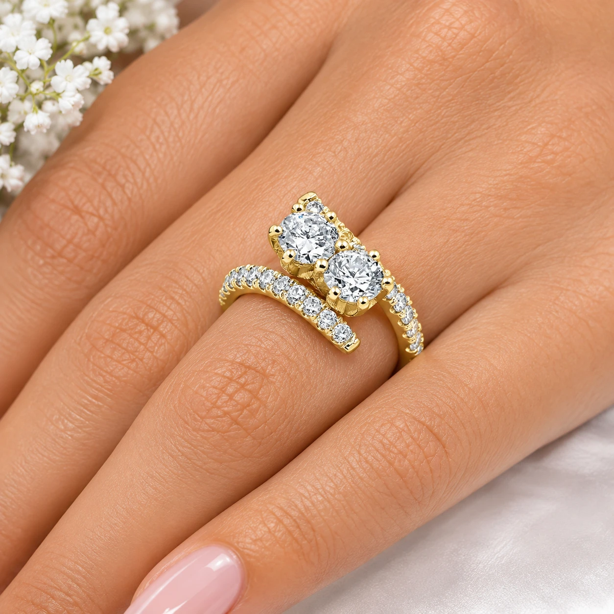 1 cttw Diamond 2 Stone Forever Us Engagement Anniversary Ring 14k Yellow Gold (I-J, I1)
