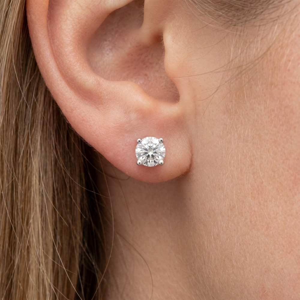 Platinum 2Ct TW Round Cut Diamond Studs Lab Grown (F-G, VS2-SI1)