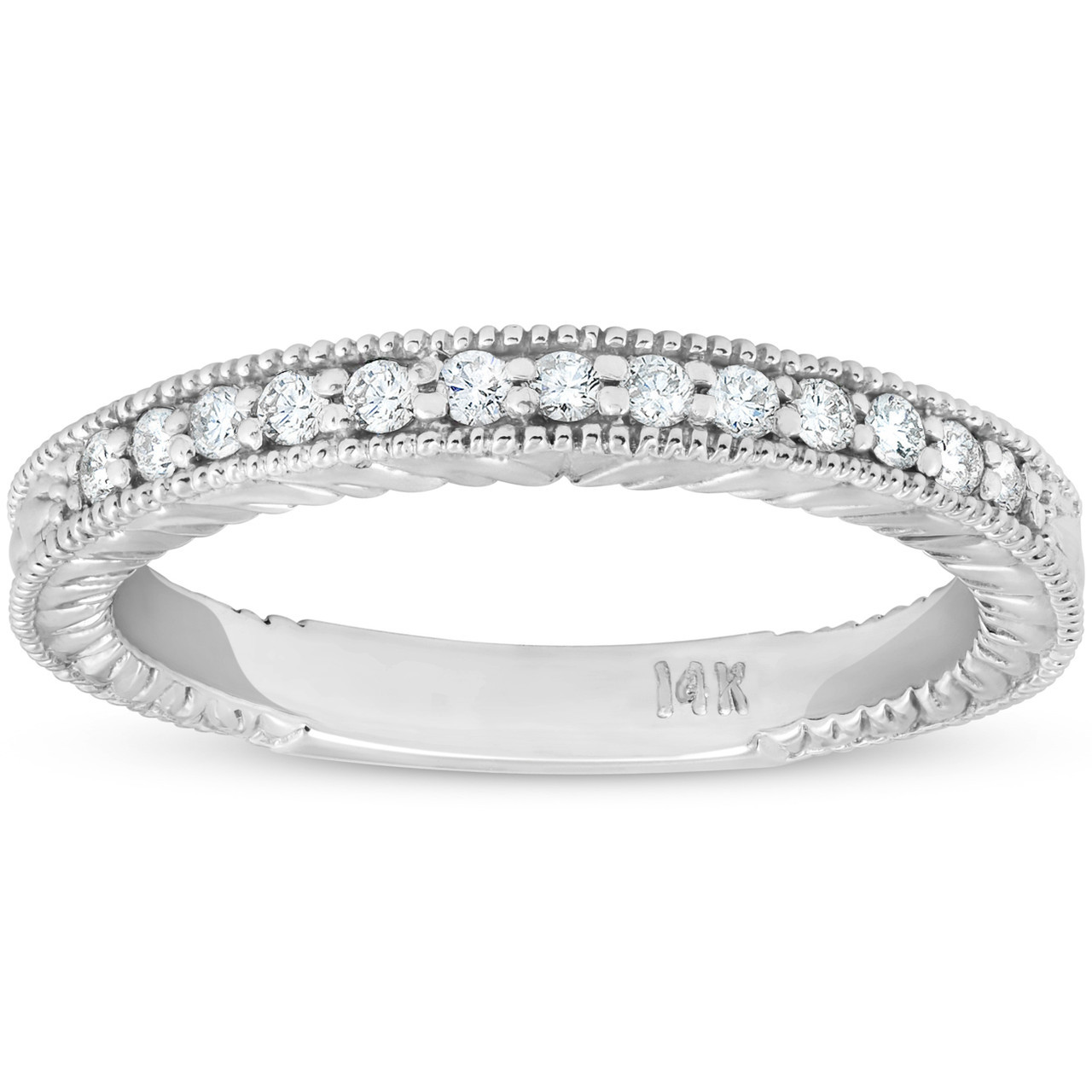 1/5ct Diamond Vintage Womens Wedding Ring Stackable 14k White Gold Band (G-H, SI)