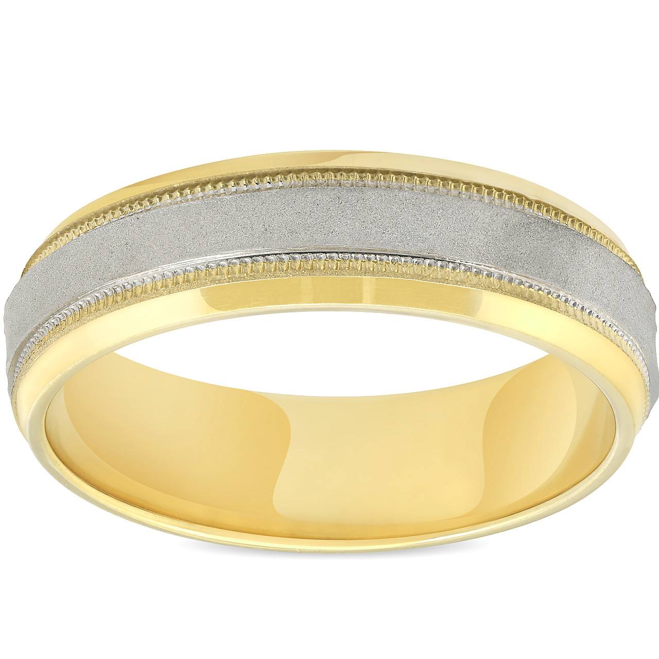 Platinum & 18k Yellow Gold 6MM Sandblast Brushed Mens Wedding Band Platinum & 18k Yellow Gold 6MM Sandblast Brushed Mens Wedding Band
