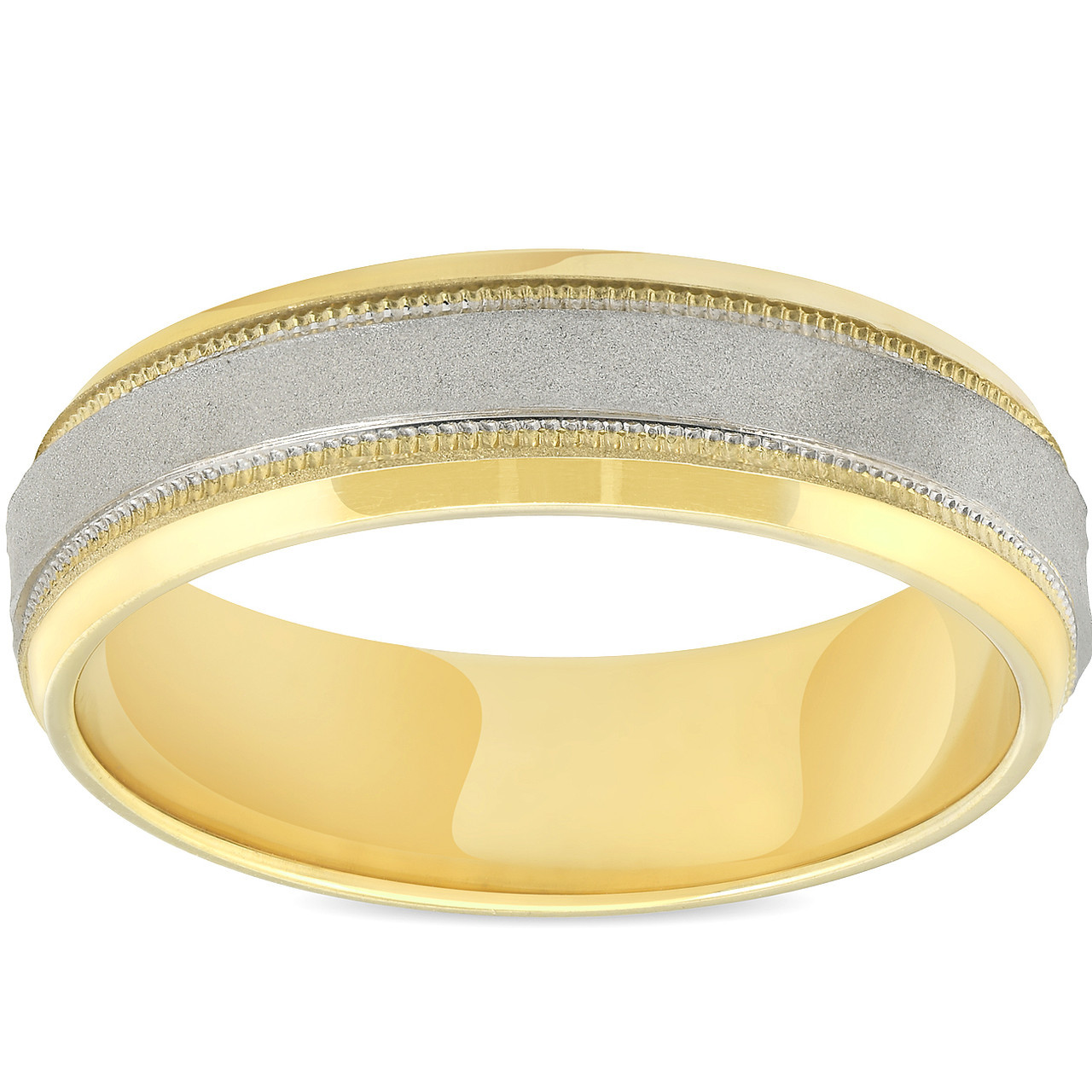 Platinum & 18k Yellow Gold 6MM Sandblast Brushed Mens Wedding Band Platinum & 18k Yellow Gold 6MM Sandblast Brushed Mens Wedding Band