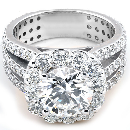 4 1/2ct Cushion Halo Diamond 3-Row Engagement Ring 14k White Gold Lab Grown (G-H, VS2-SI1)