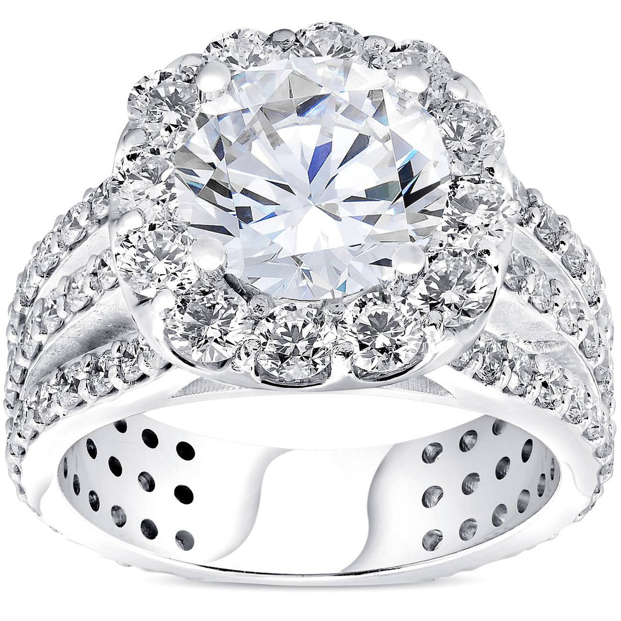 4 1/2ct Cushion Halo Diamond 3-Row Engagement Ring 14k White Gold Lab Grown (G-H, VS2-SI1)