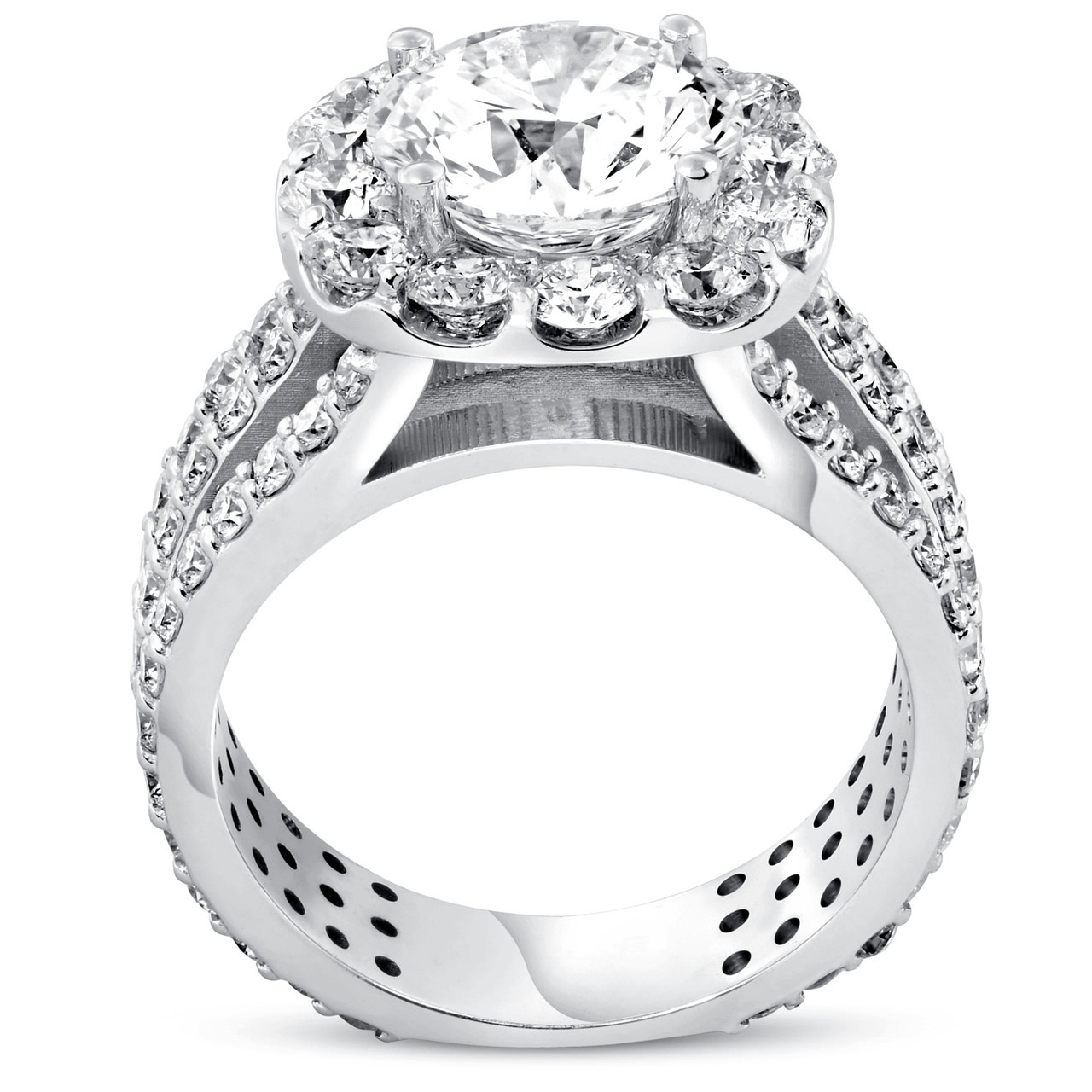 4 1/2ct Cushion Halo Diamond 3-Row Engagement Ring 14k White Gold Lab Grown (G-H, VS2-SI1)