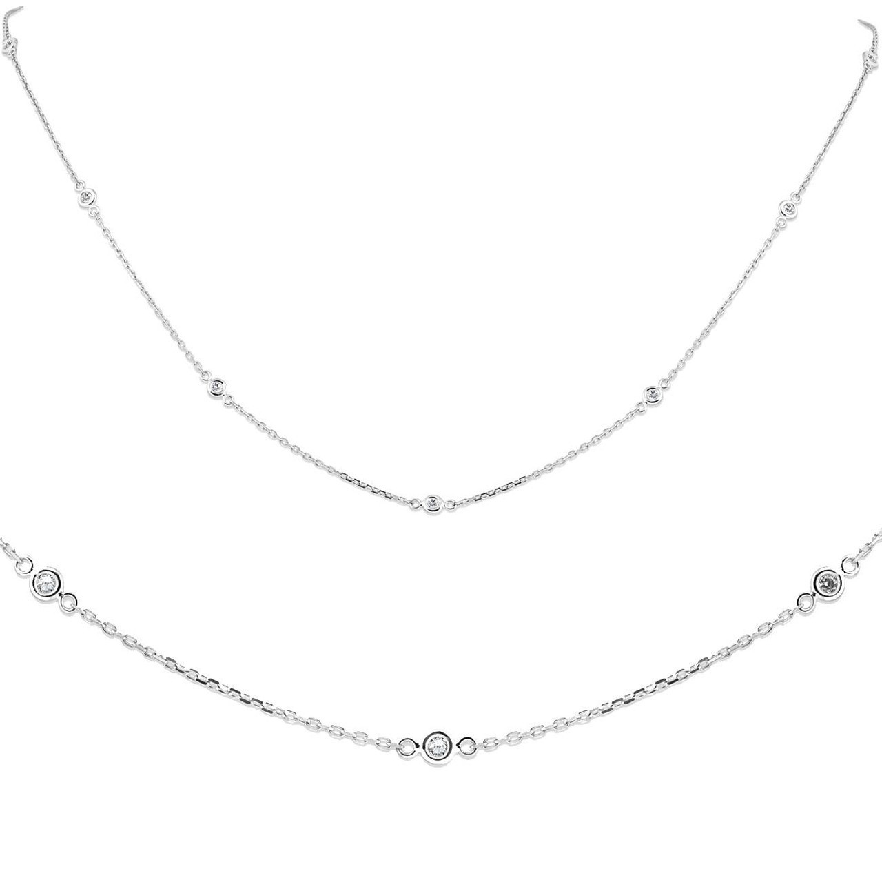 1/4ct Diamonds Bezel Station Necklace 18" 14K White Gold Womens (G-H, SI)