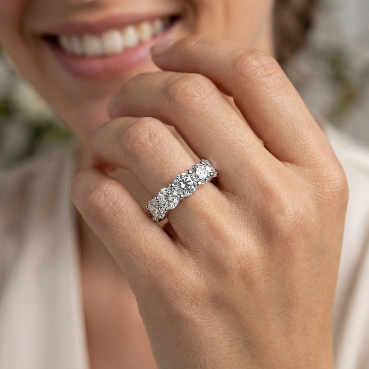 5 Ct Lab Grown Diamond Eternity Ring Womens Wedding Band 14K White Gold (F-G, VS)