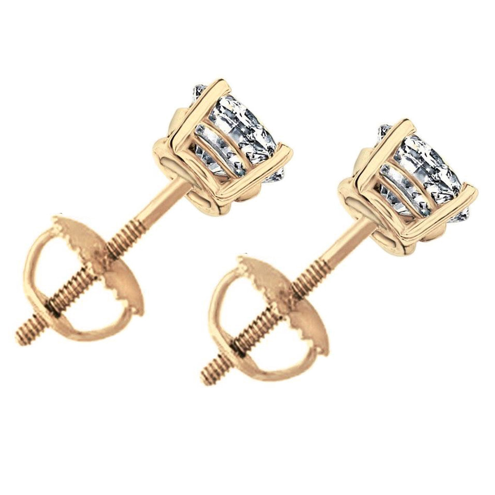 1 1/2 ct Round Round Diamond Studs with Screw Backs 14k Yellow Gold (H-I, I1)