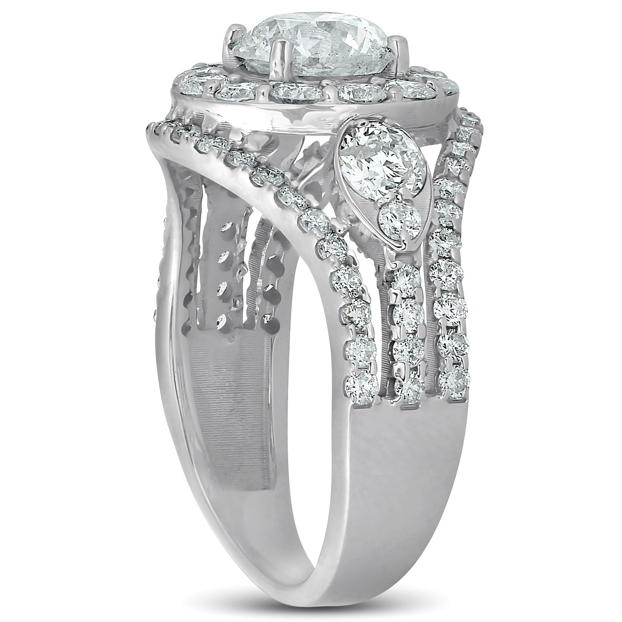 2 ct Halo Diamond Multi Row Engagement Ring 14k White Gold (G-H, SI)