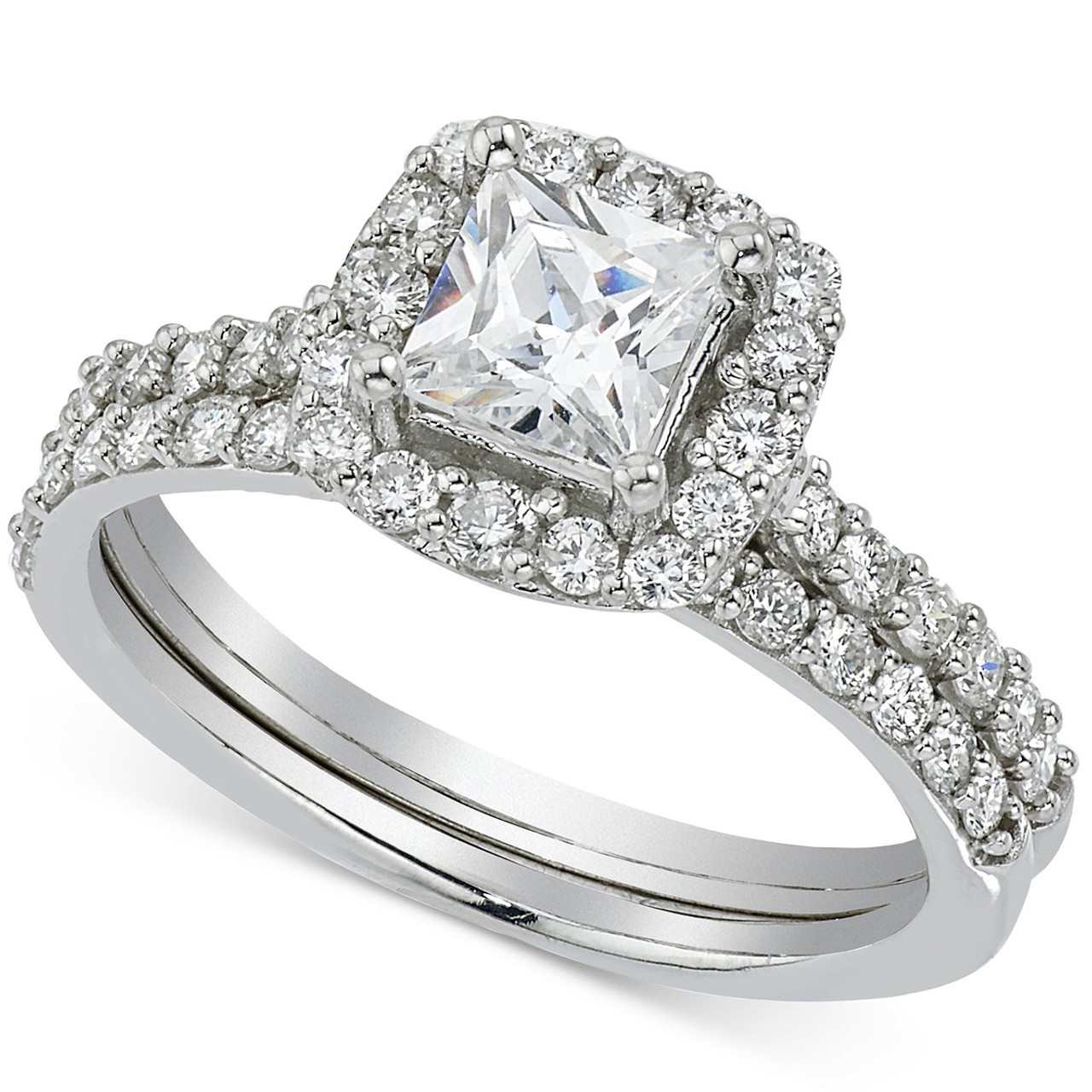 2 ct Princess  Cut  Halo Diamond  Engagement  Ring  Wedding Set  
