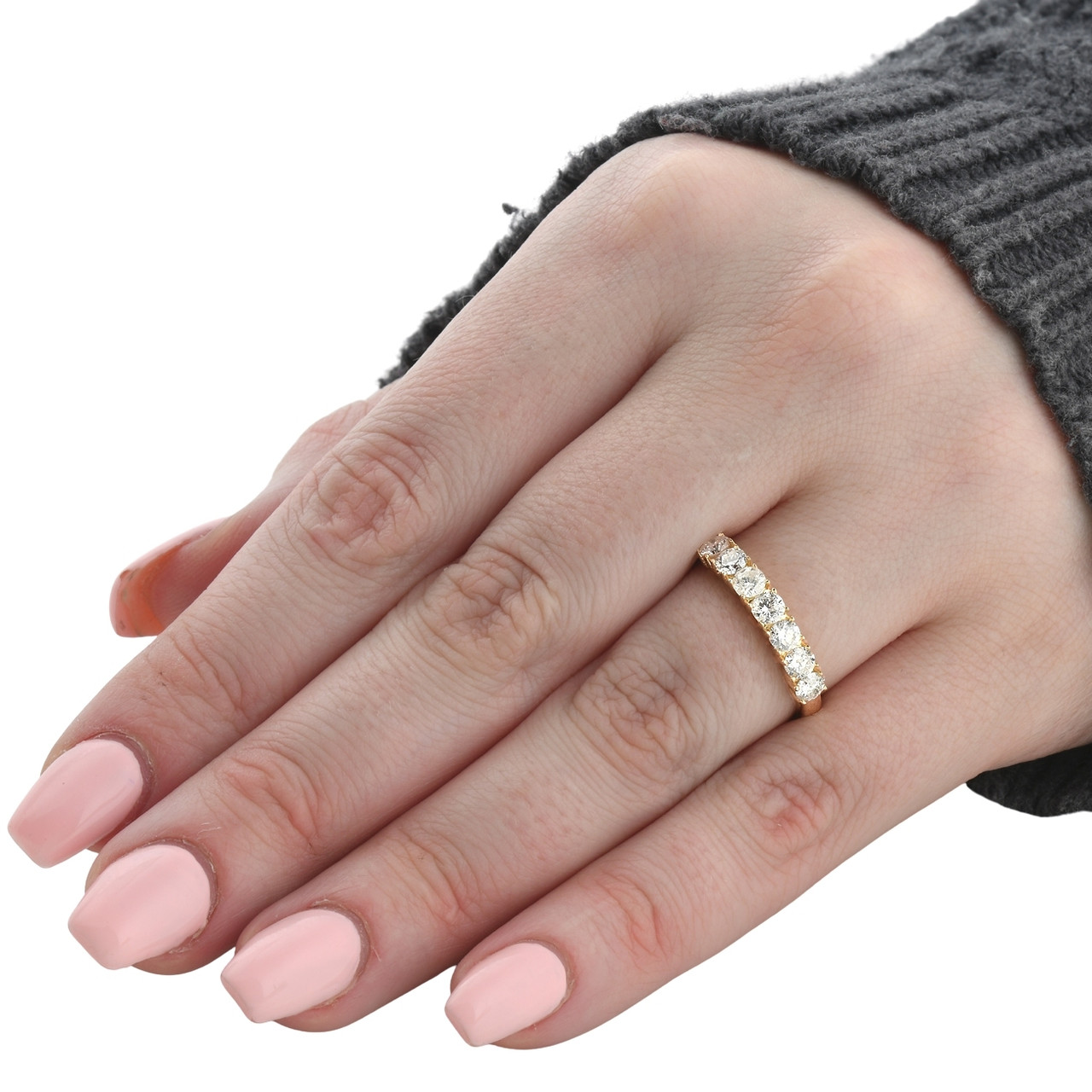 TwoBirch Curved Rings - 0.75 Ct. Black Seven Stone Shared Prong Contoured Wedding  Ring in Rose Gold