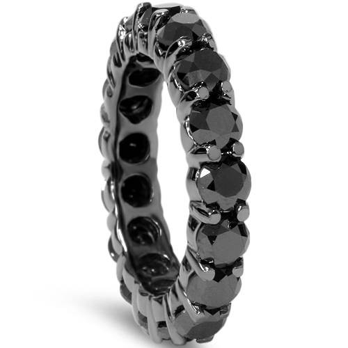 5ct Round Black Diamond Eternity Womens Wedding Ring 14K Black Gold Wedding Band (Black, )