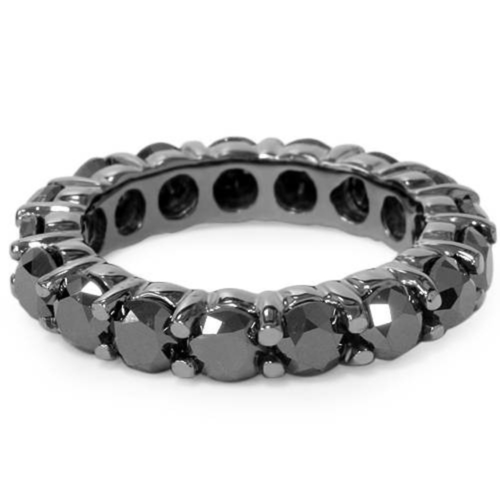 5ct Round Black Diamond Eternity Womens Wedding Ring 14K Black Gold Wedding Band (Black, )