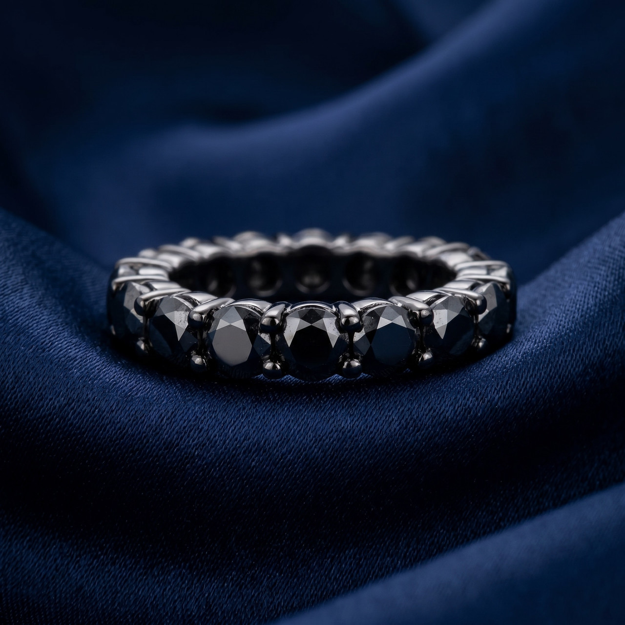 5ct Round Black Diamond Eternity Womens Wedding Ring 14K Black Gold Wedding Band (Black, )
