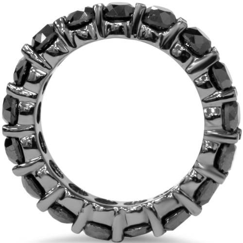 5ct Round Black Diamond Eternity Womens Wedding Ring 14K Black Gold Wedding Band (Black, )